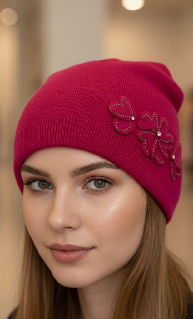 GORROS FLOR-PERLAS FUCSHIA MUJER