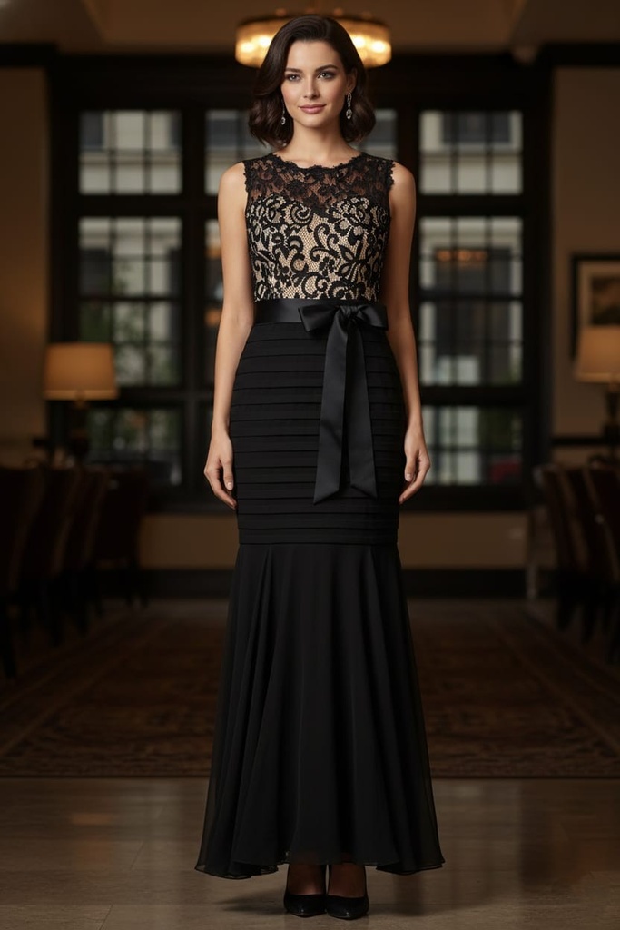 BETSY&ADAM VESTIDO NEGRO-BEIGE LARGO A13704