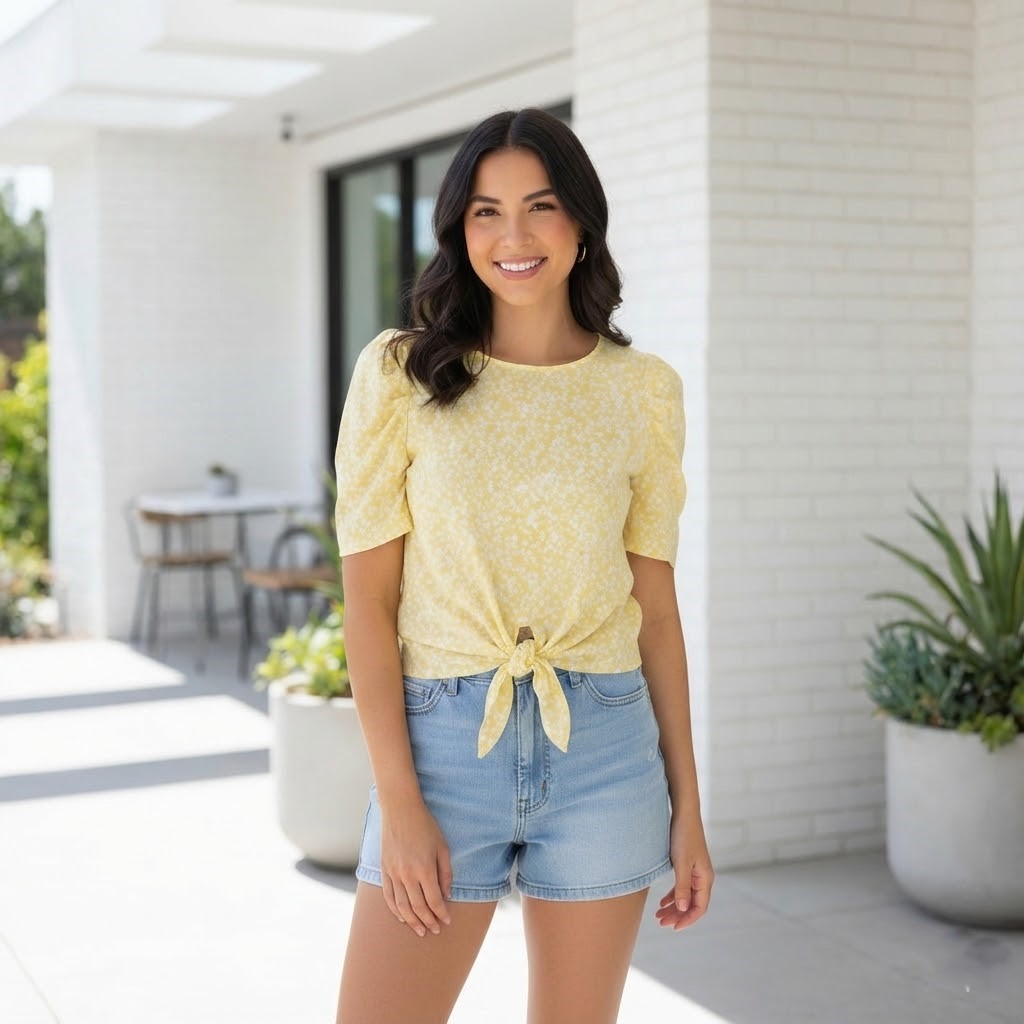 ADRIANNA PAPELL BLUSA M.VERDE LIMON FLRS