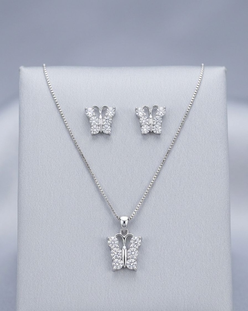 SET PLATA ARETES- CADENA MARIPOSA 9.25