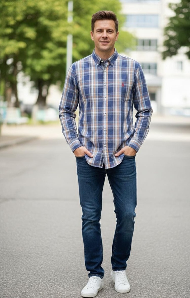 POLO CAMISA AZUL M.BLC-GRIS CUADRIC 11A953V2