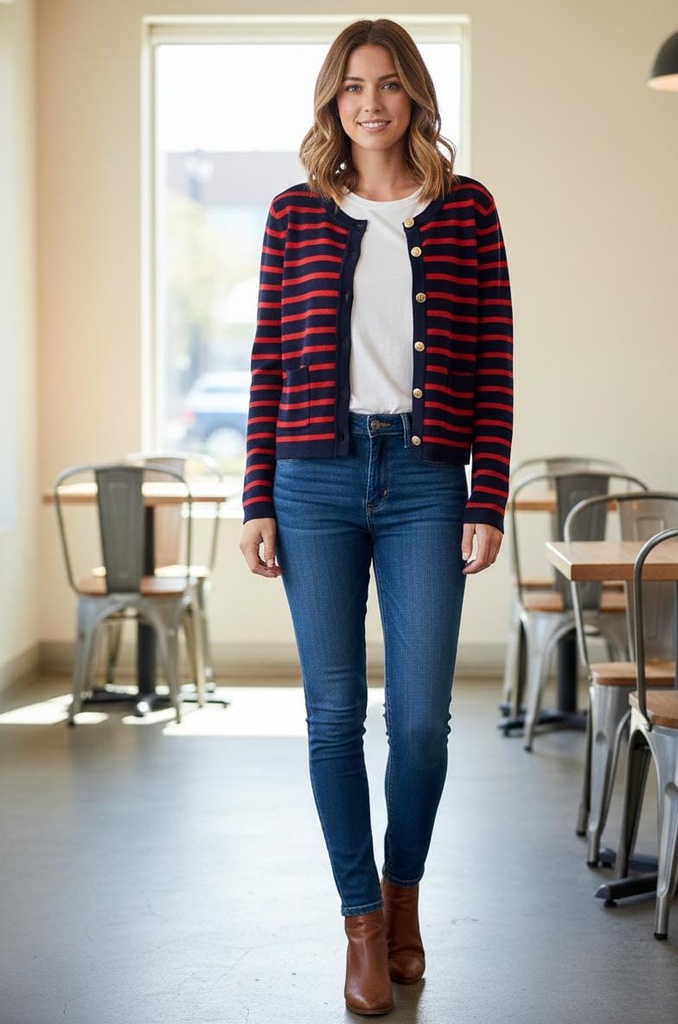 THE WORKSHOP SUETER AZUL ZZTW2024A M.LINEAS ROJO