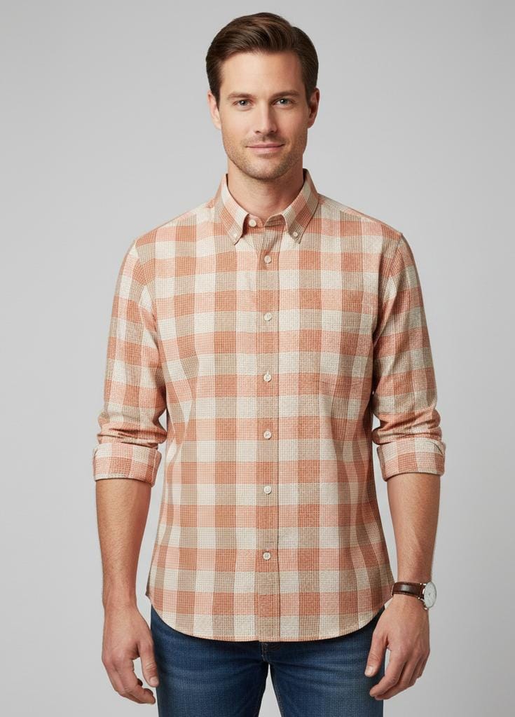 BANANA CAMISA NARANJA CUADRIC. HOMBRE 465110191