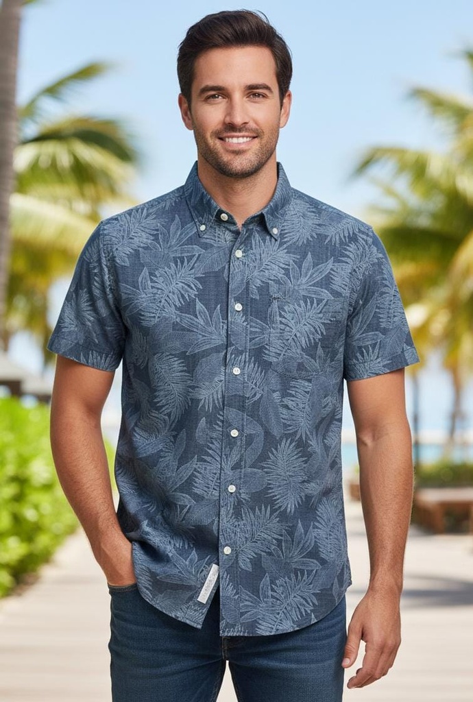 GAP CAMISA HOMBRE AZUL MARINO HOJAS