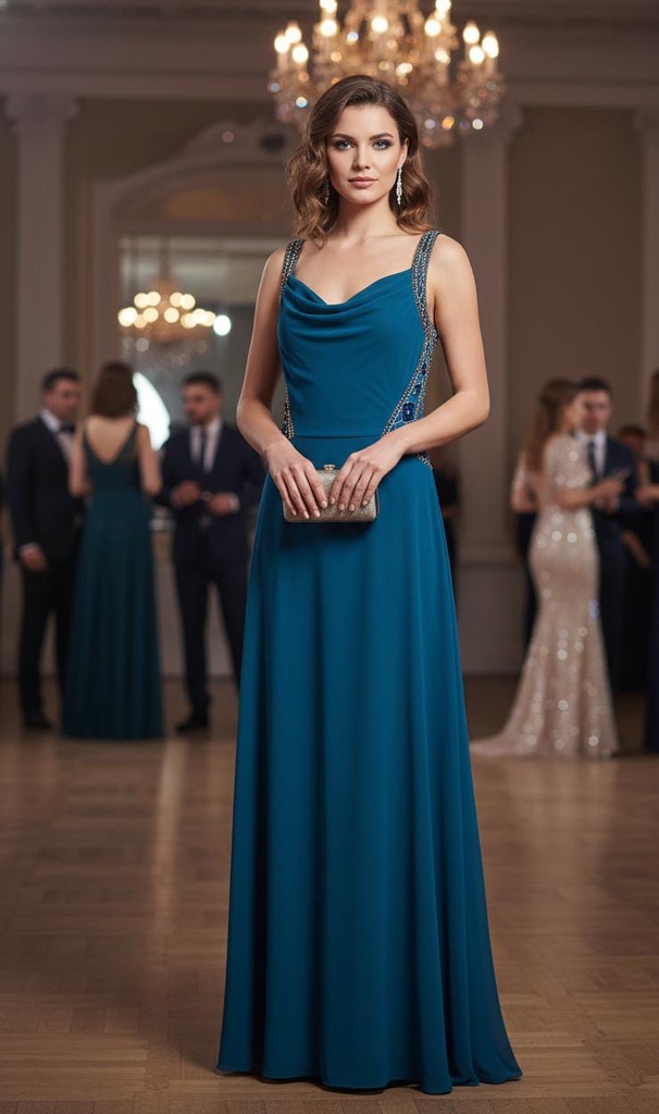 VESTIDO AQUA LENTEJUELA RD2609