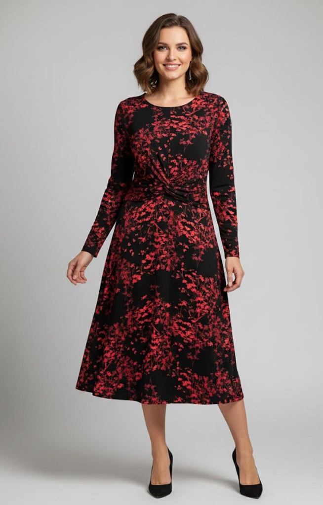 STUDIO ONE VESTIDO NEGRO FLRS ROJO 77666JP