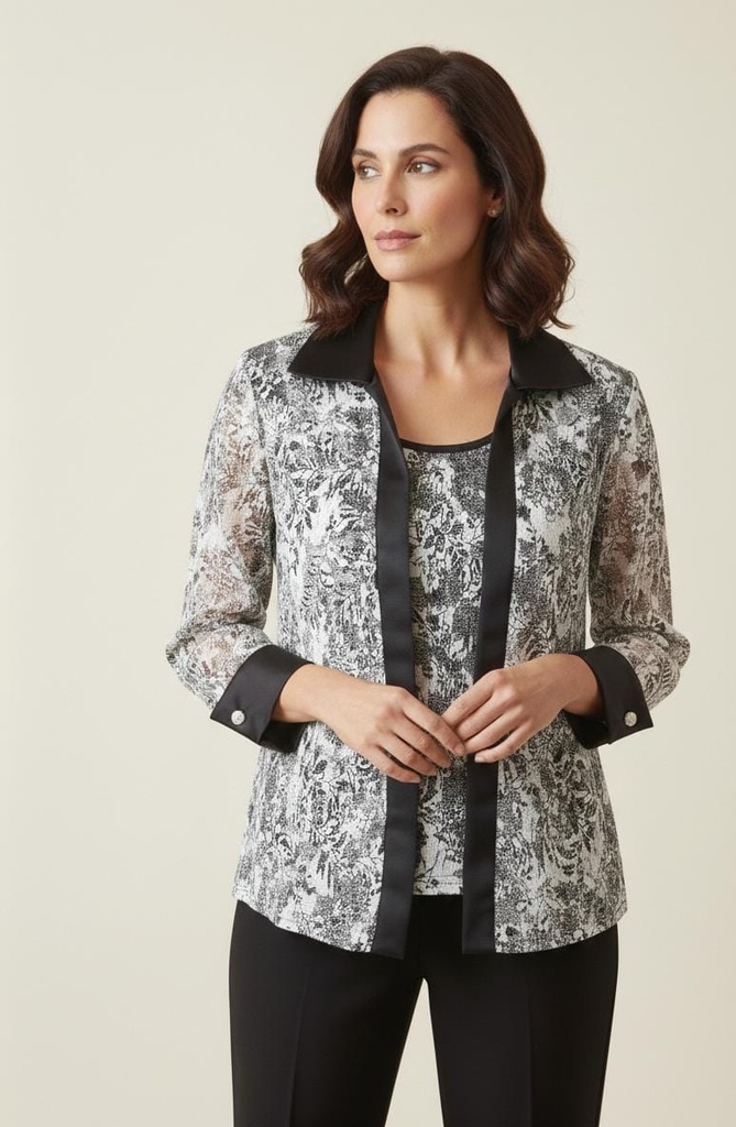 R&M RICHARDS BLUSA NEGRO-BLC FLRS