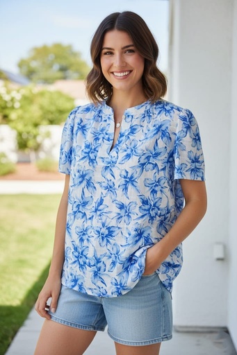 [10933369] ANNE KLEIN BLUSA AZUL/BL FLORES