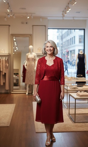 [1155] R&M RICHARDS VESTIDO MUJER ROJO VINO