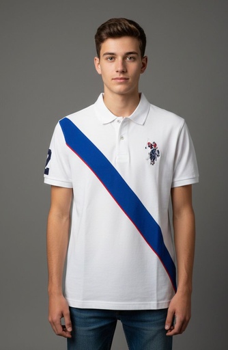 [123376V1] POLO CAMISETA NIÑO BLANCO-AZUL