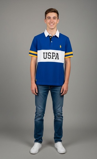 [123380V1] POLO CAMISETA NIÑO  AZUL-BLC