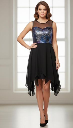 [13079] SD VESTIDO MUJER NEGRO LENTEJ.CLRES