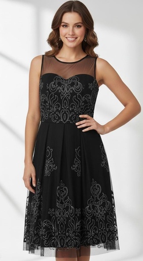 SD VESTIDO MUJER NEGRO FLRS PLATA 13182