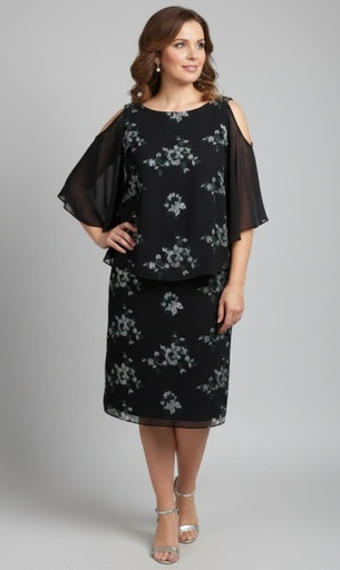 SD VESTIDO MUJER NEGRO-PLATA FLORES 13401