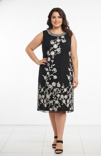 [13662D] SD VESTIDO MUJER NEGRO FLRS BLC