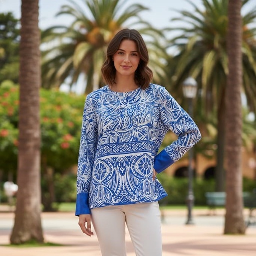 SIONI BLUSA AZUL ESTAMPADO BLANCO 15392PL8623