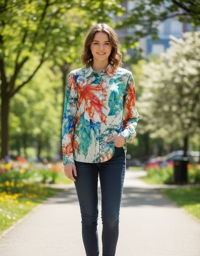 [15436PL8521] SIONI BLUSA VERDE HOJAS VERDE COLORES