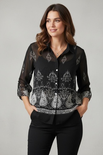 [20648] NICOLA BLUSA MUJER NEGRO ESTAMP.BLC