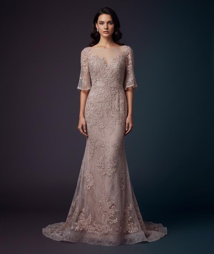 [2459] MARSONI VESTIDO ROSA VIEJO BORDADO