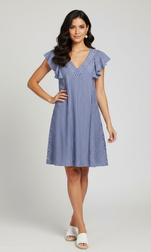 [2954C] 52SEVEN VESTIDO  CELESTE RAYAS BLC