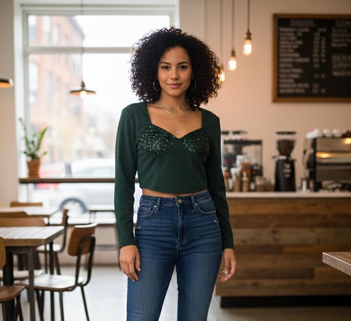 BLUSA VERDE LENTEJUELAS 30594TV