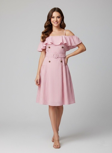 [31397D] MILK&HONEY VESTIDO ROSA RAYAS BLC