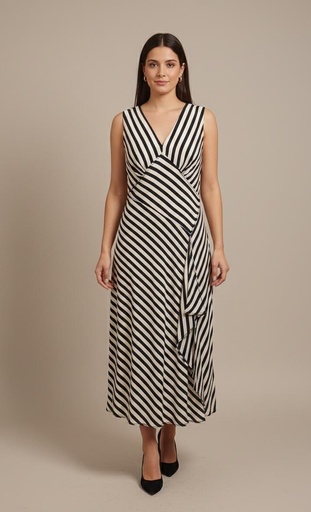 [39894] SUZY CHIN VESTIDO MUJER BEIGE-AZUL