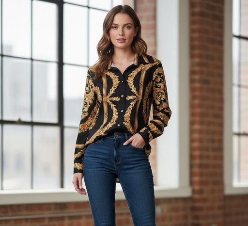 CYYC BLUSA MUJER NEGRO CON MOSTAZA 40100