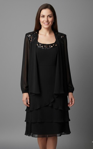 [45578] SLNY VESTIDO MUJER NEGRO 2pz