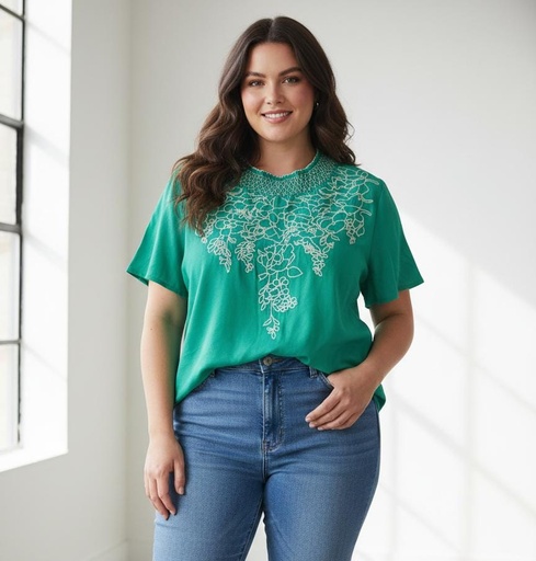 COLETTE BLUSA VERDE-BEIGE PLUS 5075V