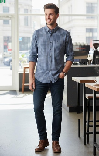 BANANA CAMISA AZUL CUADRIC.HOMBRE 763127A