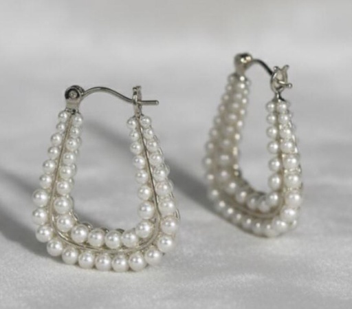 [AE0331] ARETES ENCHAPE CUADRADO PERLAS