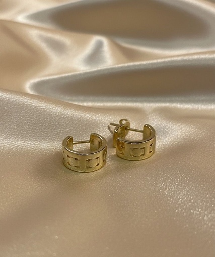 [AE0359] ARETES ENCHAPE SEMI-ARGOLLA DORADO