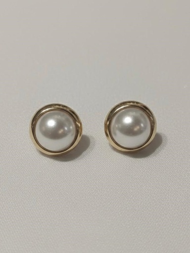 [AE050] ARETES PERLA BLANCA RED. DOR T/1.5