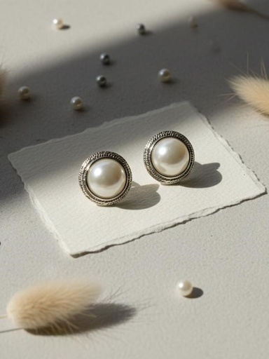 [AE056] ARETES PERLA BLANCA  BORDE DOR. 14MM