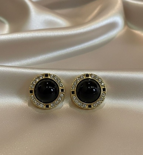 [AE195] ARETES ENCHAPE NEGRO-BRILLANTE