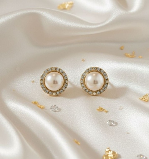 [AE197] ARETES ENCHAPE PERLA BRILLANTE