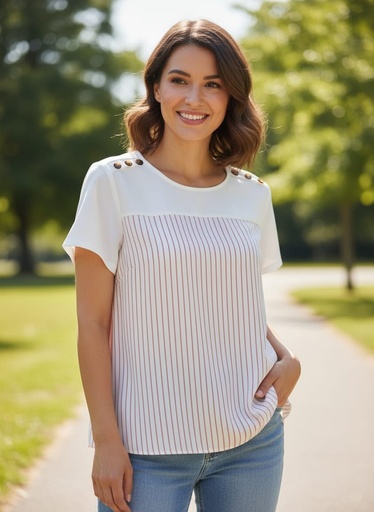 [AL302] APRIL BLUSA BLANCO RAYAS ROJO