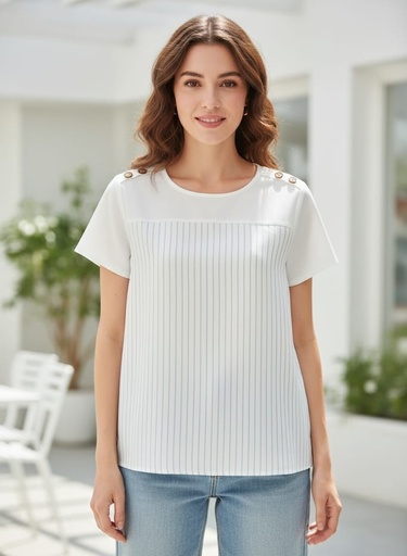 APRIL BLUSA BLANCO RAYAS CELESTE AL302C