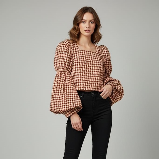 [AT1602] BLUSA ROJO Y BEIGE