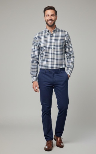 BEN SHEMAN CAMISA GRIS CUADRIC.AZUL BS33LW324