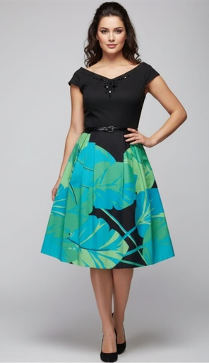 [C2454] CHETTA B VESTIDO MUJER NEGRO-VERDE