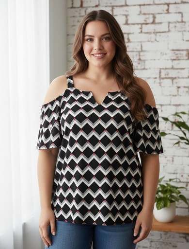 [CT6307] CHECK IT OUT BLUSA MUJER NEGRO-GRIS-BLC PLUS