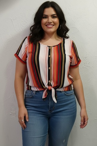 CHECK IT OUT BLUSA MUJER ROJO RAYADA PLUS CT6923R