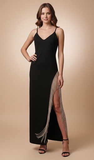 VESTIDO CON BRILL NEGRO D17951