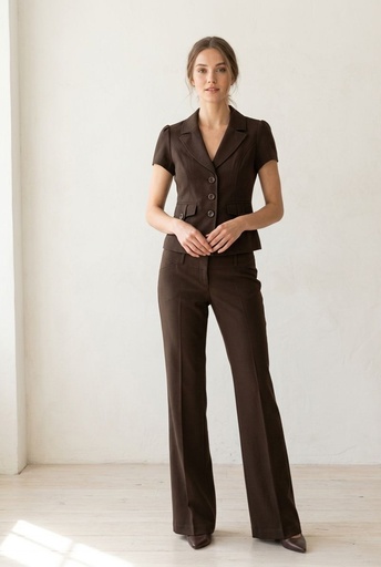 [D50402] DAZZ CHAQUETA-PANTALON CAFE 2pzs