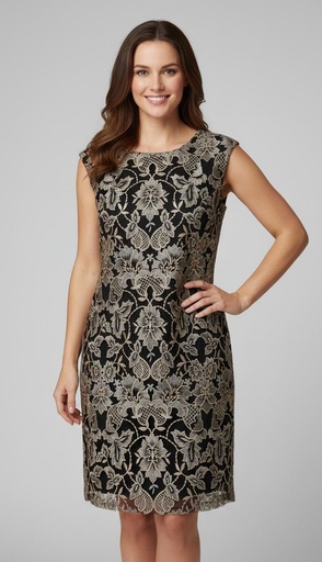 [DR50454] DONNA RICCO VESTIDO NEGRO FLRS PLATA-