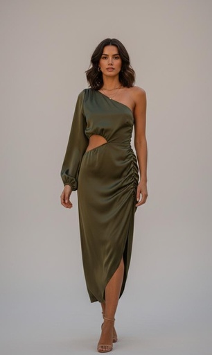 [FS22H458] FIESTAR VESTIDO CORTO VERDE OLIVO