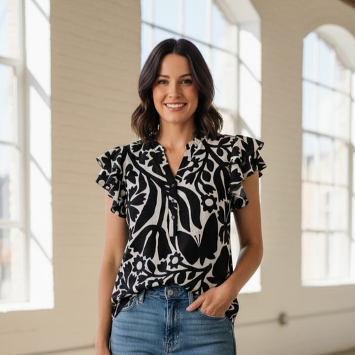 [HT81VZWV1] HOPE&HARLOW BLUSA NEGRO-BLANCO