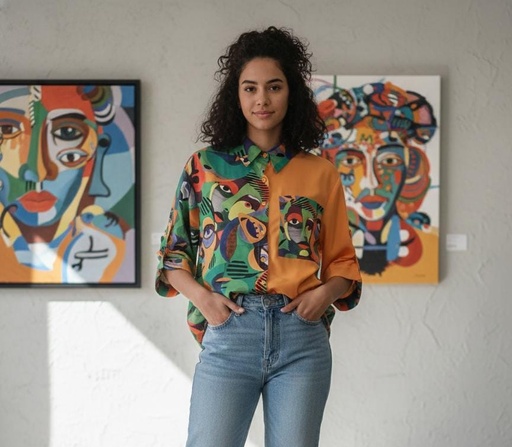 PASTEL BLUSA MUJER NARANJA-VERDE JJ1780